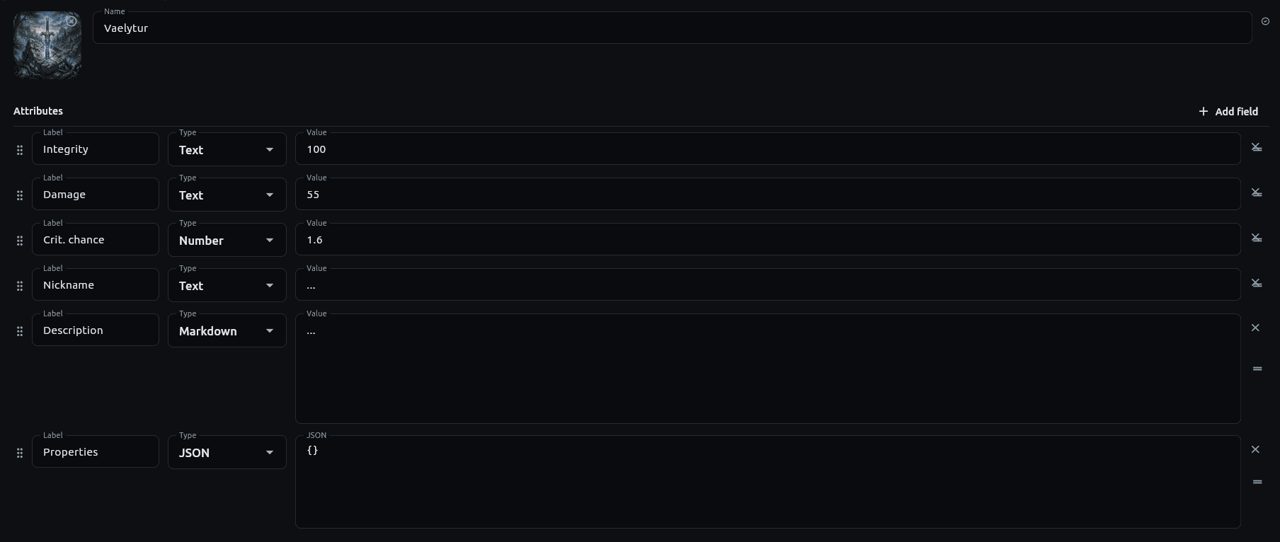 A component and its typed attributes, wired into a board