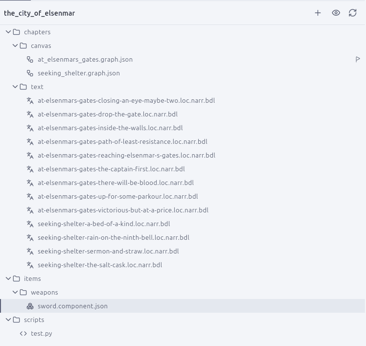 A project shown as an ordinary folder of files beside the document being edited